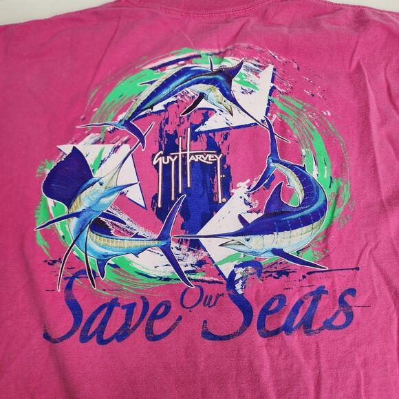 Save Our Seas (Guy Harvey) Dual Sided Pink Pocket Short Sleeve Tee Men's Size L - Picture 4 of 5